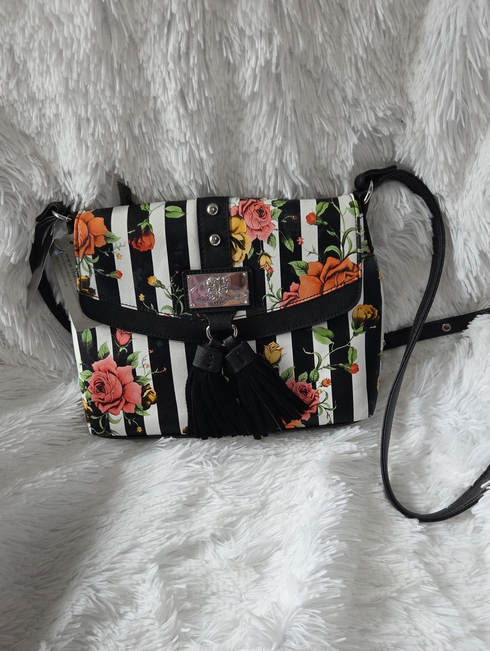 NWT Sharif Floral Stripe Crossbody Shoulder Bag - Black & White